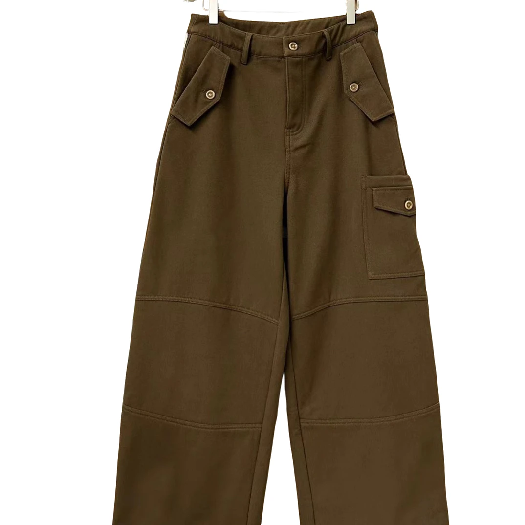 深圳出品小泉优选秋季高腰复古显瘦高街设计感休闲工装阔腿裤女