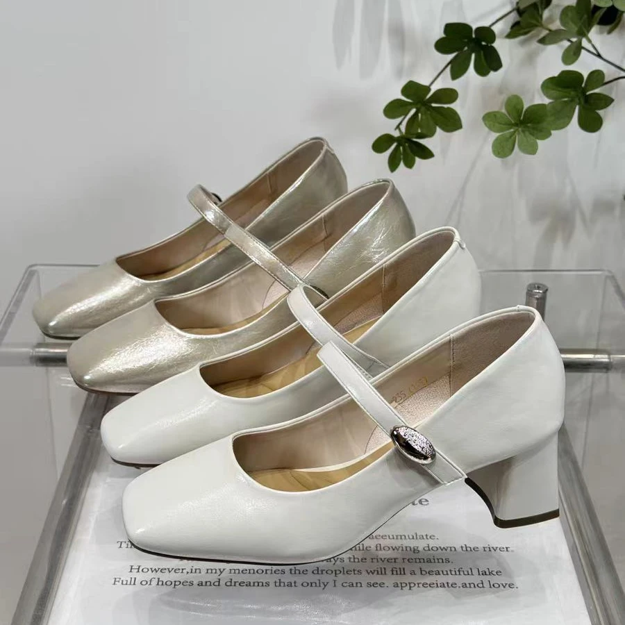 K0661  新款时尚气质粗跟方头玛丽珍单鞋