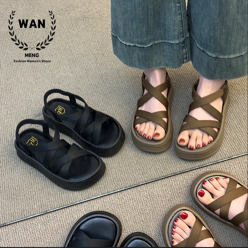 绝美厚底罗马凉鞋女款2025新款夏季配裙子百搭学生休闲运动沙滩鞋