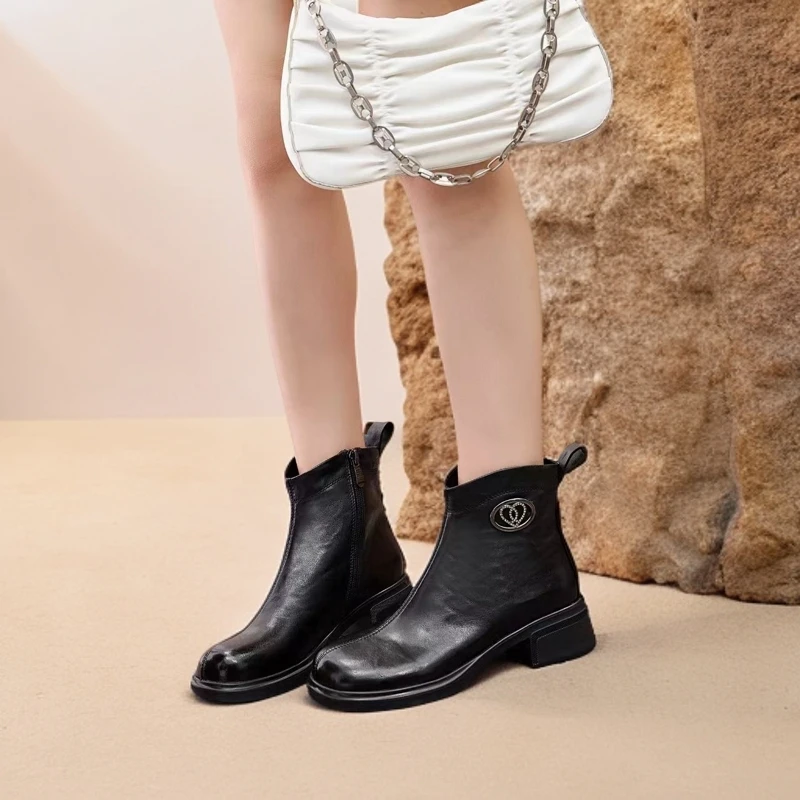 1127-D7-单里新款高帮靴子女粗跟小短靴欧货时尚马丁靴英伦风