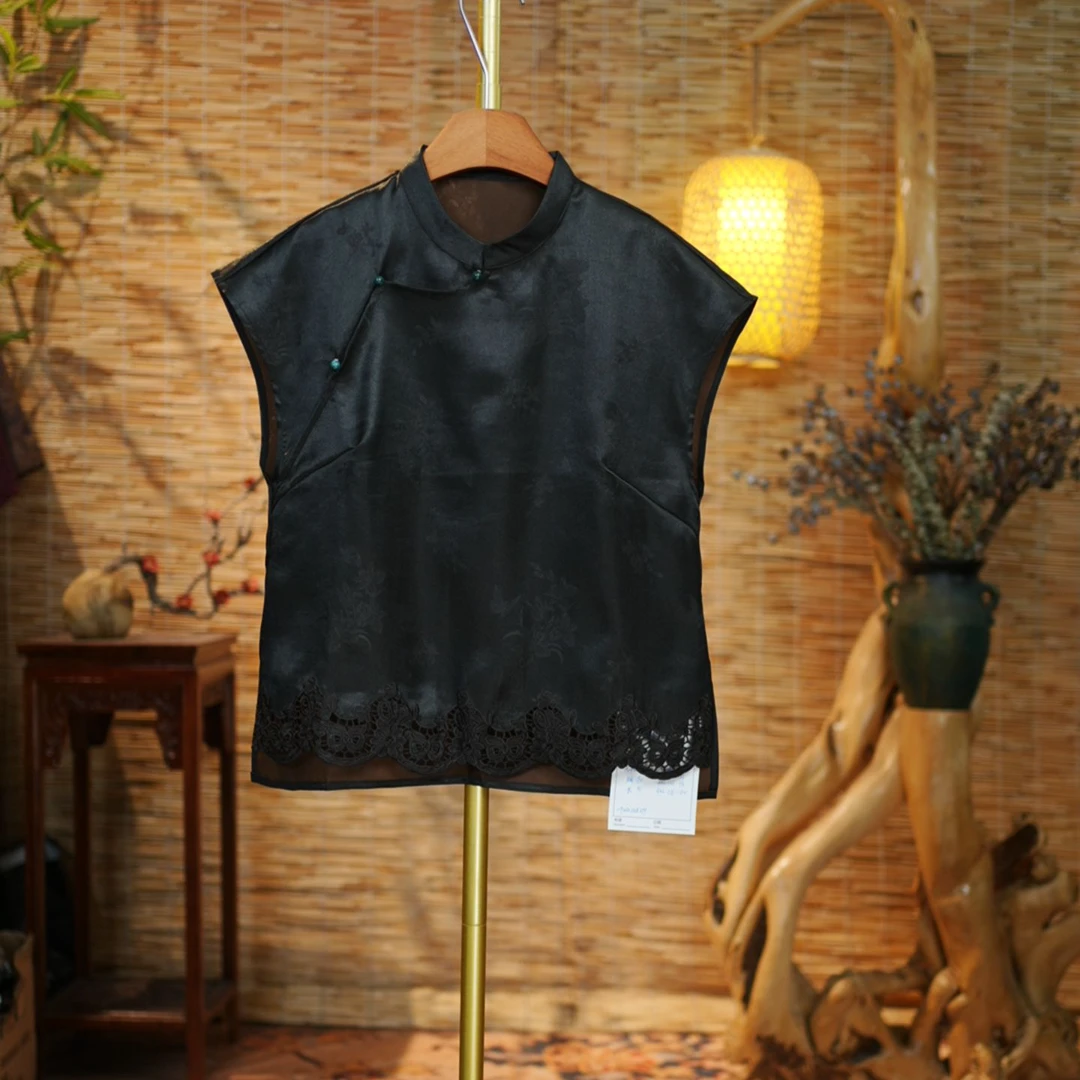 【黛灰蕾丝上衣】斜襟中式夏季时尚连衣裙119-25091-1黛灰蕾丝上衣