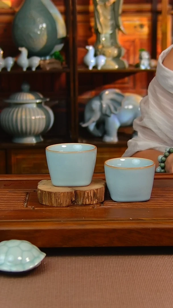 瓷片原矿汝瓷福利单杯一对，全品