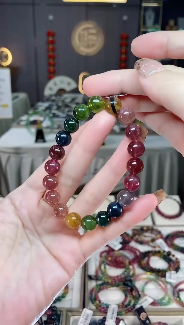 未镶嵌老矿碧玺彩虹单圈手串9mm+碧玺dan多样性发货一条