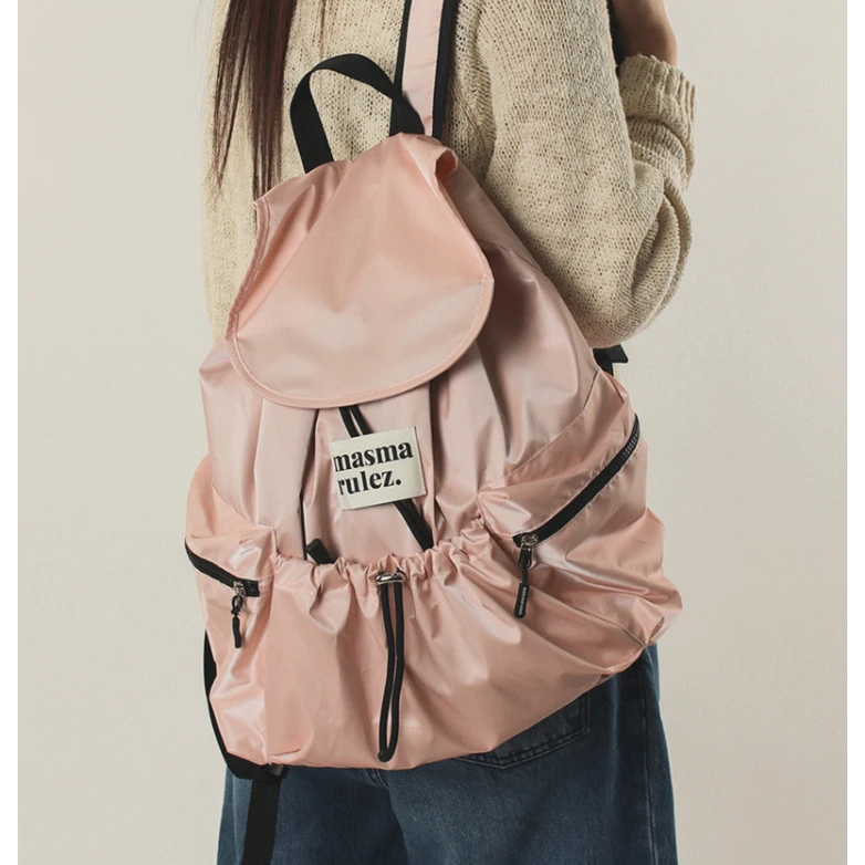 Masmarulez正品现货双肩包String flap backpack Glittery Pink