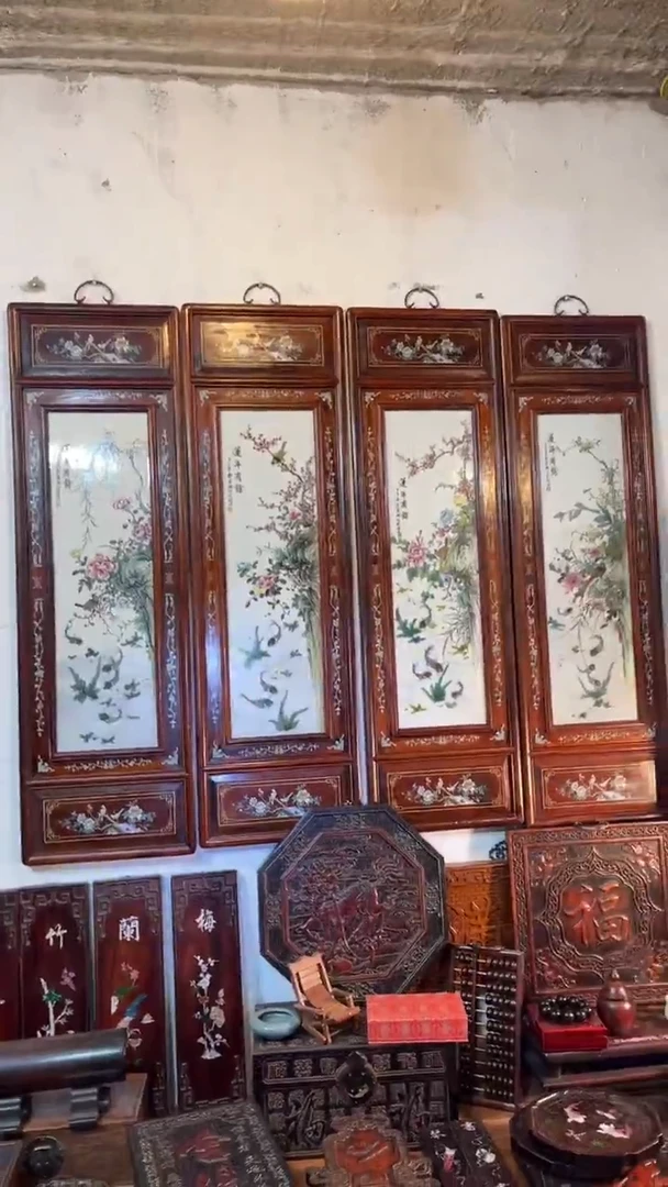 非洲紫檀（红花梨）1米2高四条屏