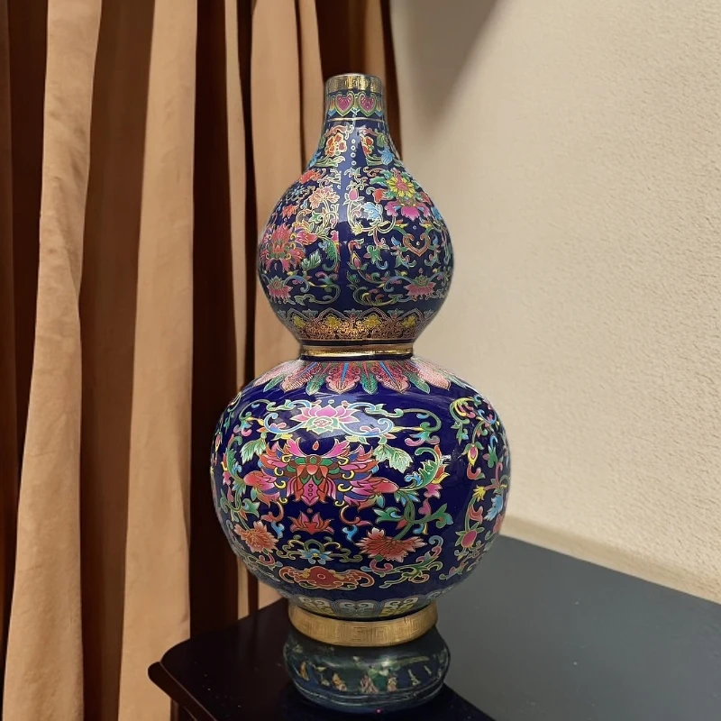 景德镇瓷景泰蓝福禄双全葫芦瓶掐丝珐琅彩工艺花瓶客厅摆件2