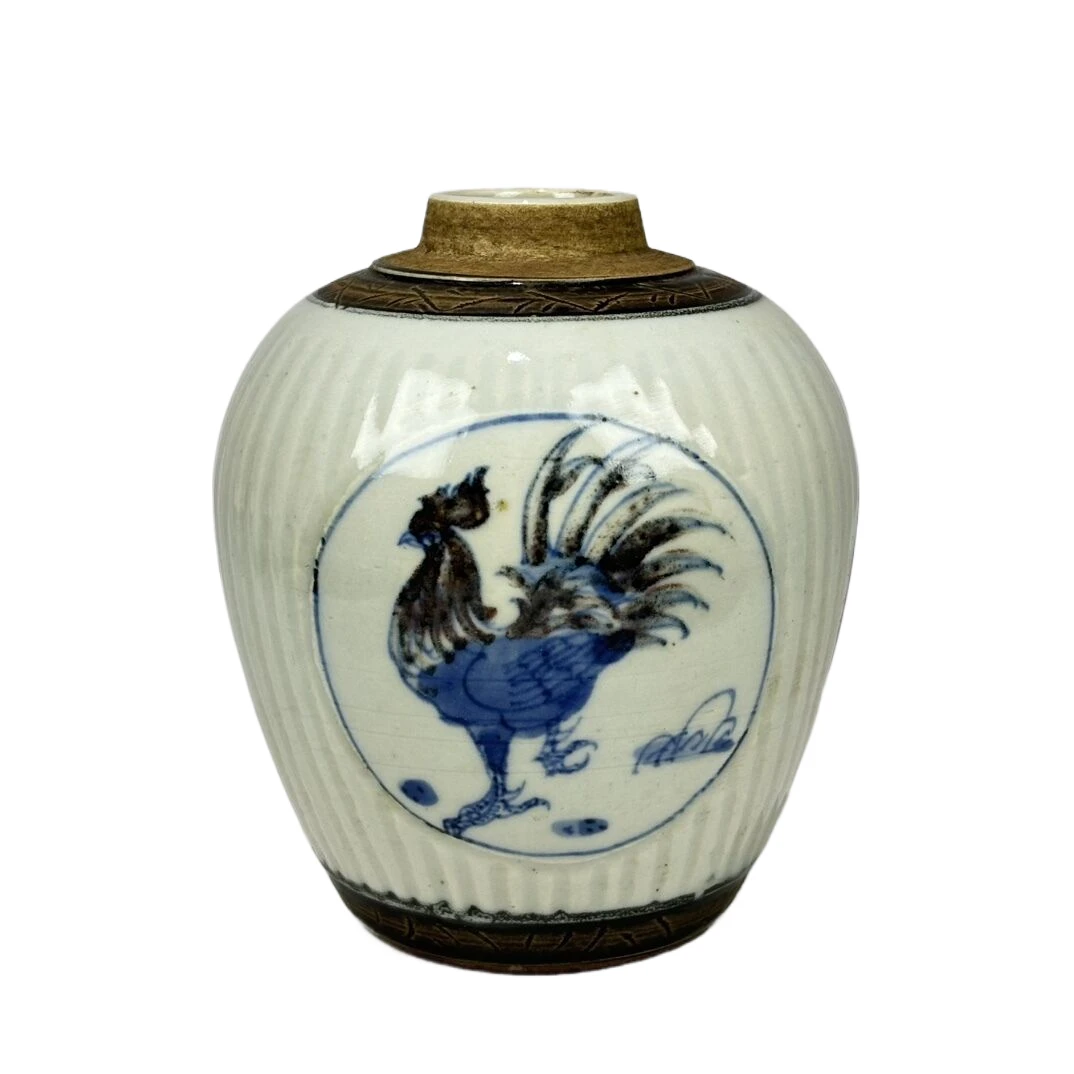 清代 青花开窗官上加官罐6583