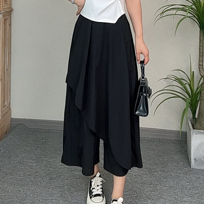蔡小姐松紧腰a字裙裤女春夏季宽松阔腿裤2025新款垂感七分休闲裤