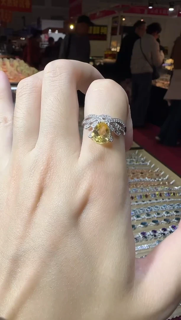 银S925镶嵌戒指黄晶10*8mm