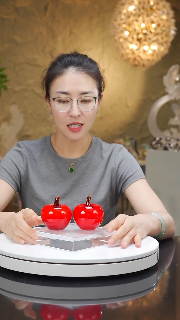 琉璃手工艺品福利红苹果摆件一对