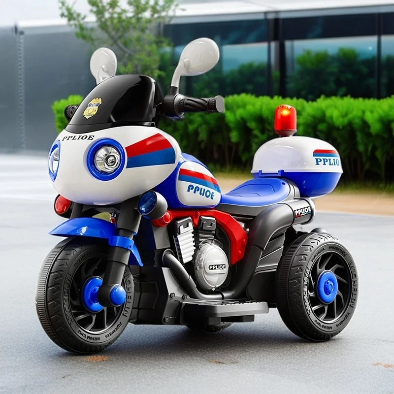 全新款儿童可坐人充电电动三轮摩托车警车玩具童车适合男孩女孩宝