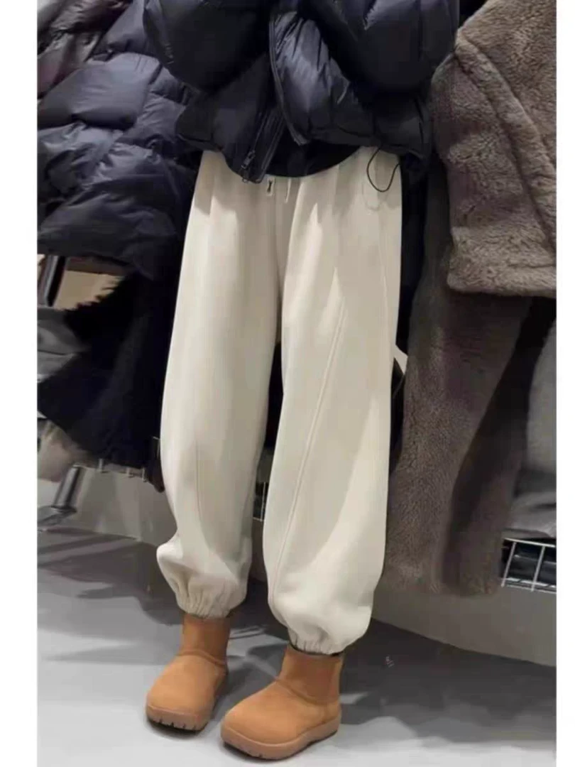 新款大码高腰加厚加绒休闲束脚裤子女2025秋冬卫裤宽松显瘦阔腿裤