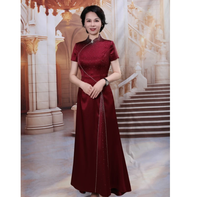 BOFEINA/帛妃娜喜婆婆高定晚宴礼服气质婚宴高贵显瘦大气酒红色