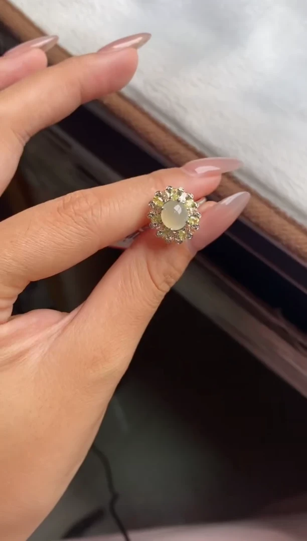 翡翠戒指银S925镶嵌天然A货翡翠