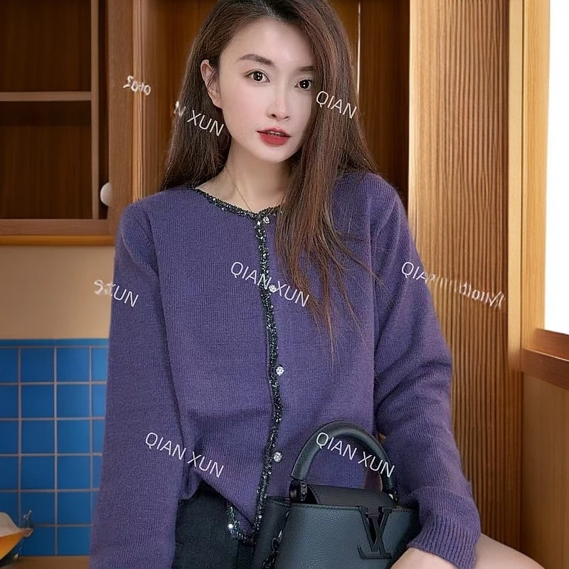 【芊荨精选】2024百搭气质时尚亮片圆领单排扣针织衫S124#