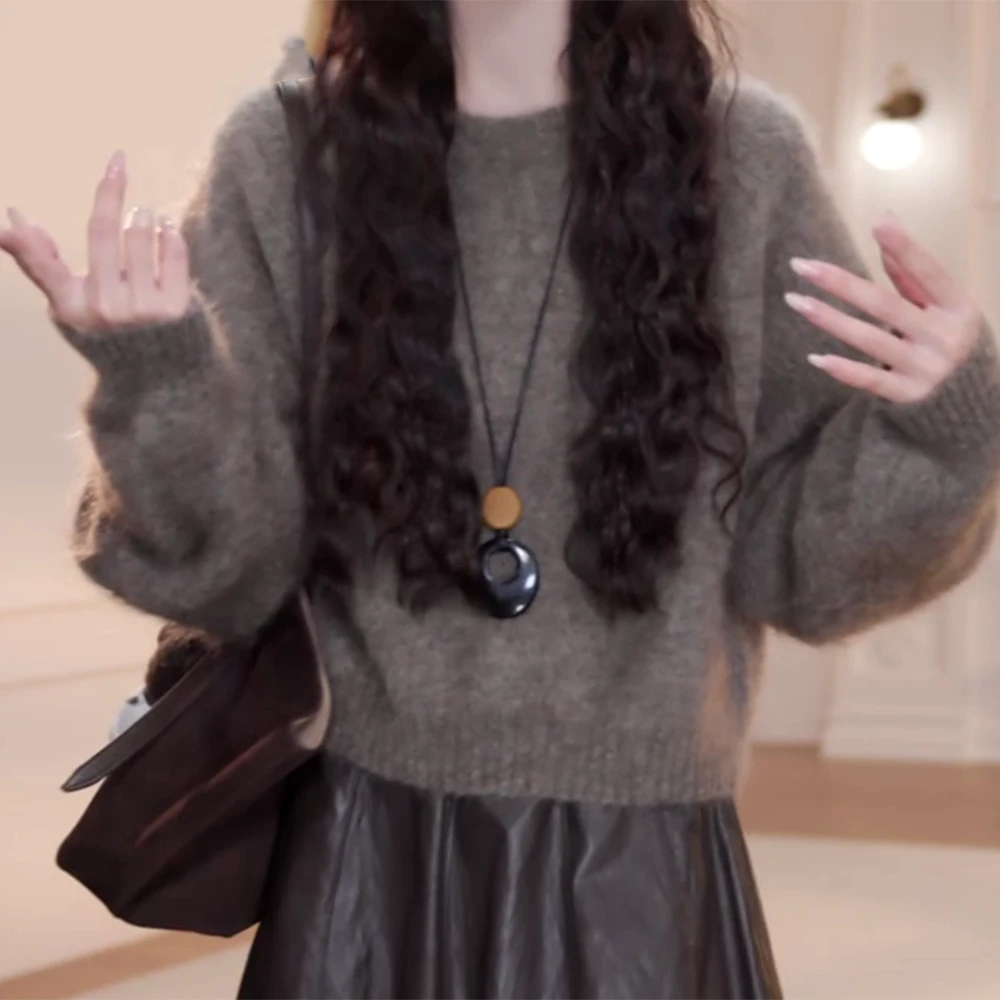 早秋新款圆领纯色针织毛衣长袖C6349