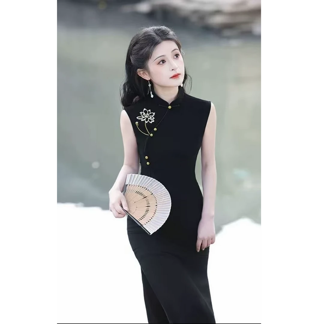 【莲雾】绫曦新款无袖复古低开衩复古风旗袍气质优雅显瘦旗袍裙