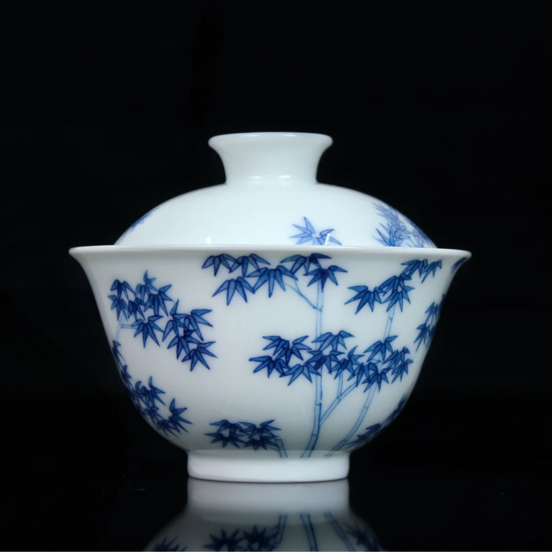 手工手绘青竹盖碗中式盖碗