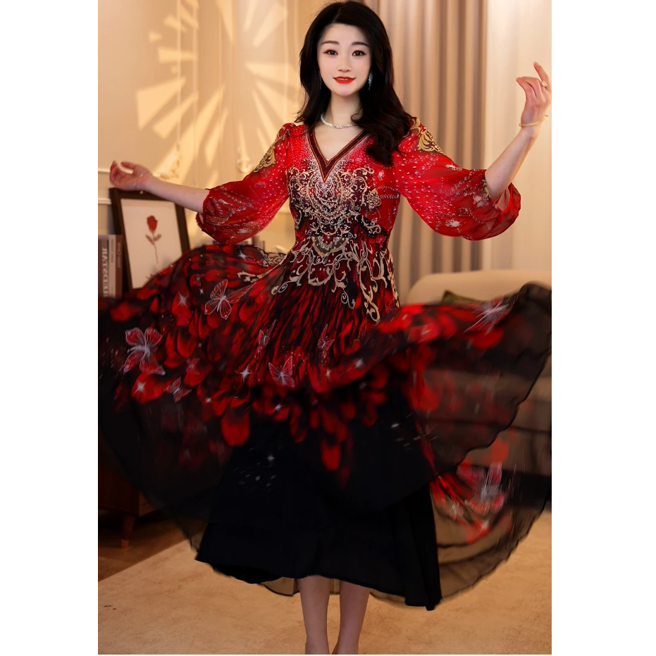 【丹纱蝶影】25年新款定位花收腰气质高端连衣裙