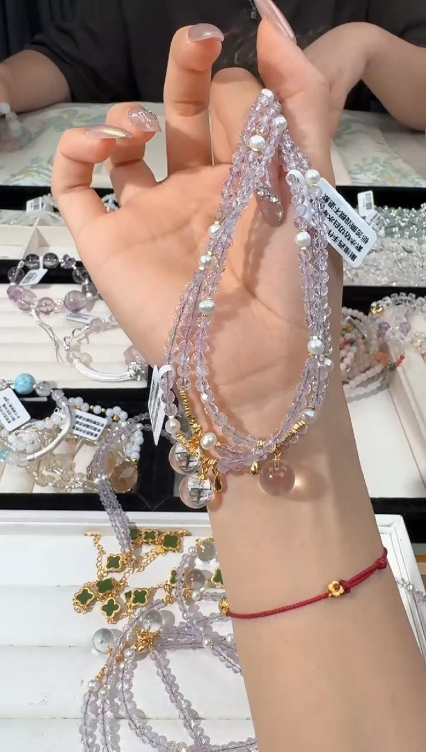 水晶手链银S925镶嵌E032紫水刻面单珠项链