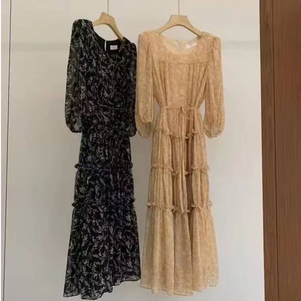 韩国【茶歇裙】正品碎花裙原单高腰显瘦裙子