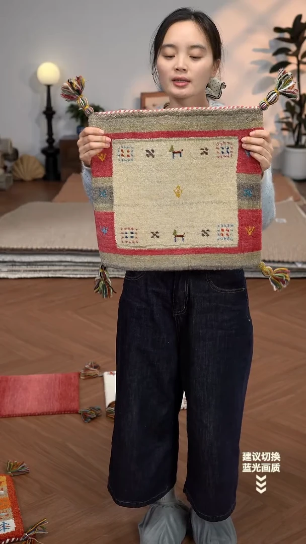 黄麻【40*40】印度进口羊毛坐垫【红框方块】