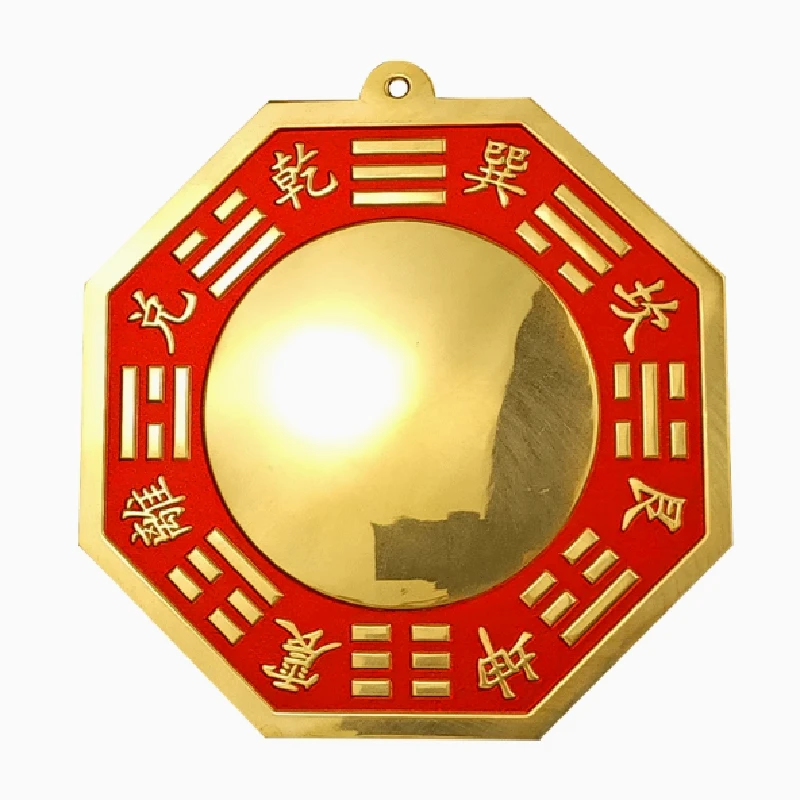 黄铜八卦镜描红朱砂凸透镜大门挂件太极凸镜窗户门口化解铜镜子
