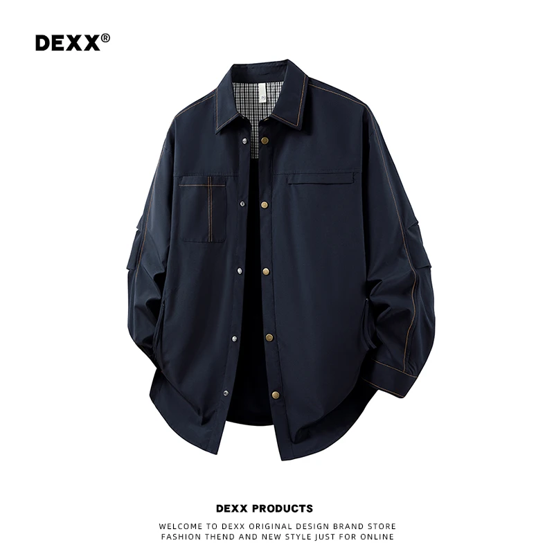 DEXX撞色明线设计长袖衬衫男秋季新款潮牌痞帅休闲百搭高级感衬衣