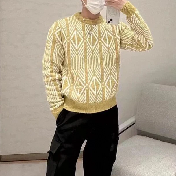 全新未使用 DIOR/迪奥 黄色钻石 CD长袖针织物衫 129052 休闲时尚