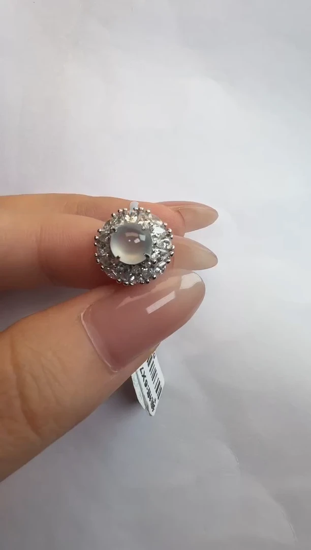 银S925镶嵌戒指翡翠通体925银镶缅甸A货翡翠戒指126