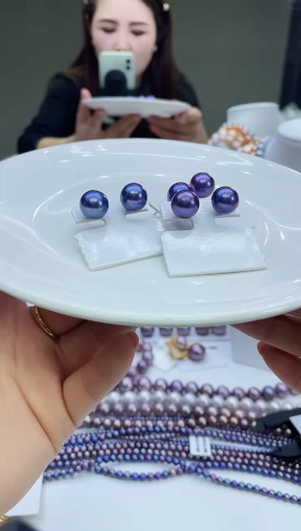 未镶嵌耳饰淡水珍珠紫色系耳饰