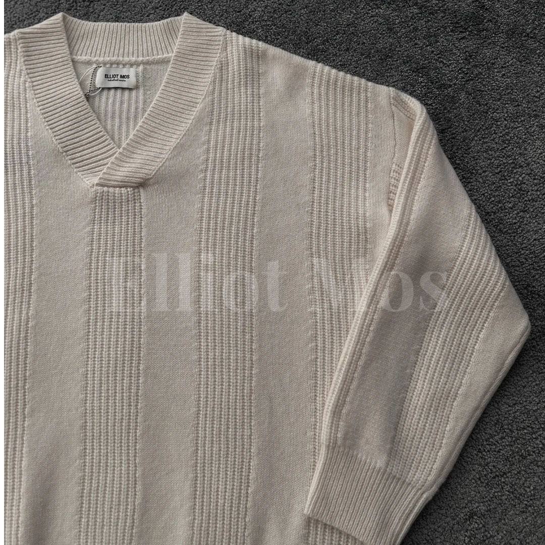 Elliot Mos100%绵羊毛~Knitted Sweater 慵懒交叉领针织毛衣-1452