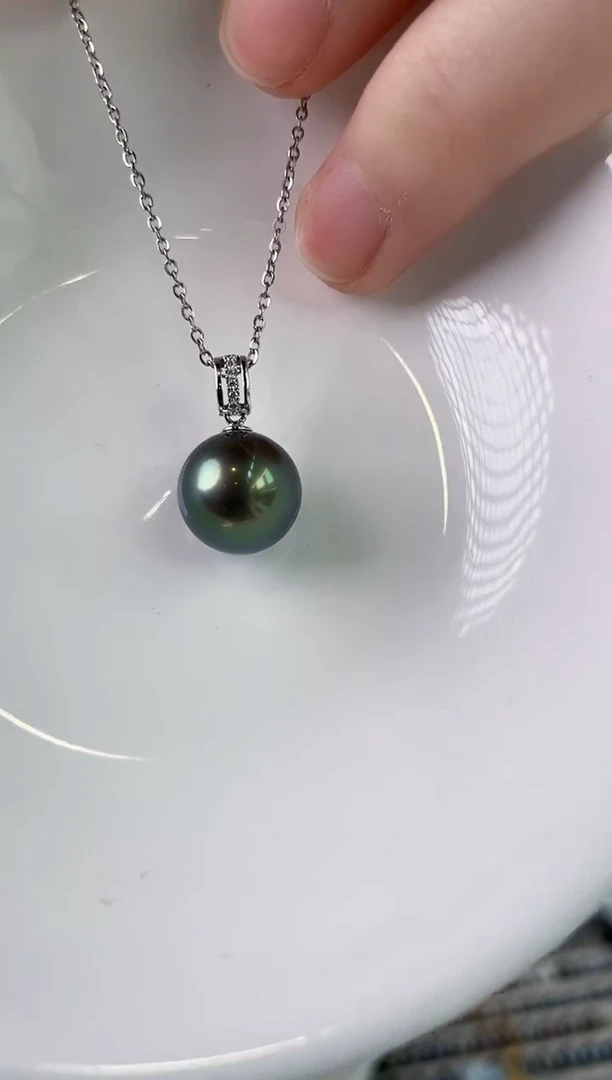 【闪购商品】海水珍珠吊坠(赠链)18K金镶嵌11-12大溪地黑珍珠吊坠