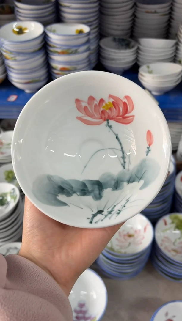 瓷片景德镇高温陶瓷食品级手绘釉中彩-斗笠碗