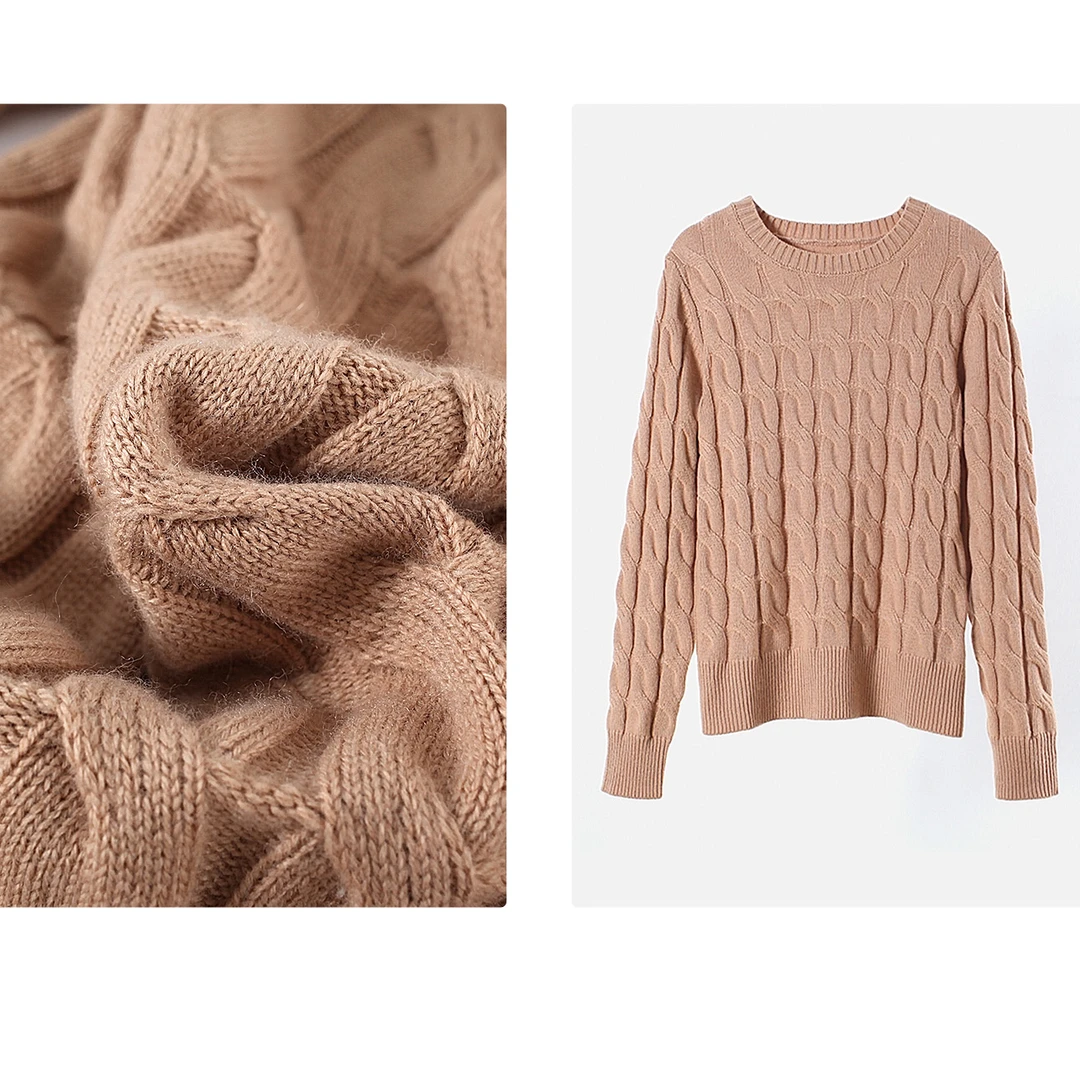 凯特丝蓓222#三色！纯色圆领长袖扭麻花针织套头毛衣女1-020