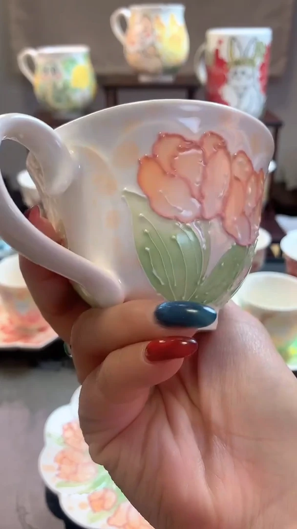 一味*手绘*郁金香杯