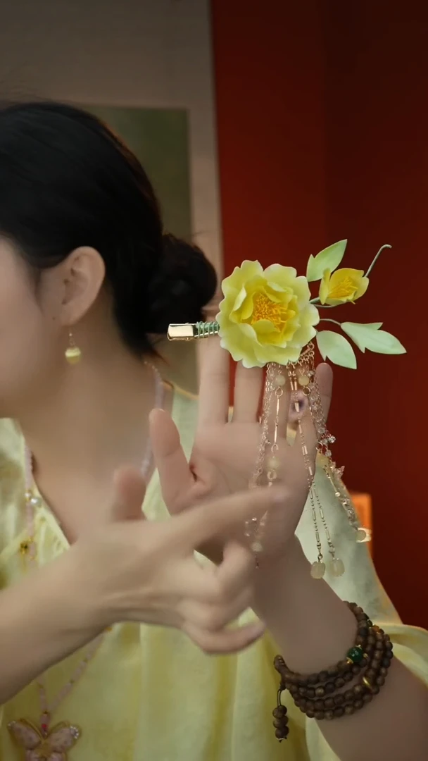 刺绣黄牡丹纯手工非遗国风饰品