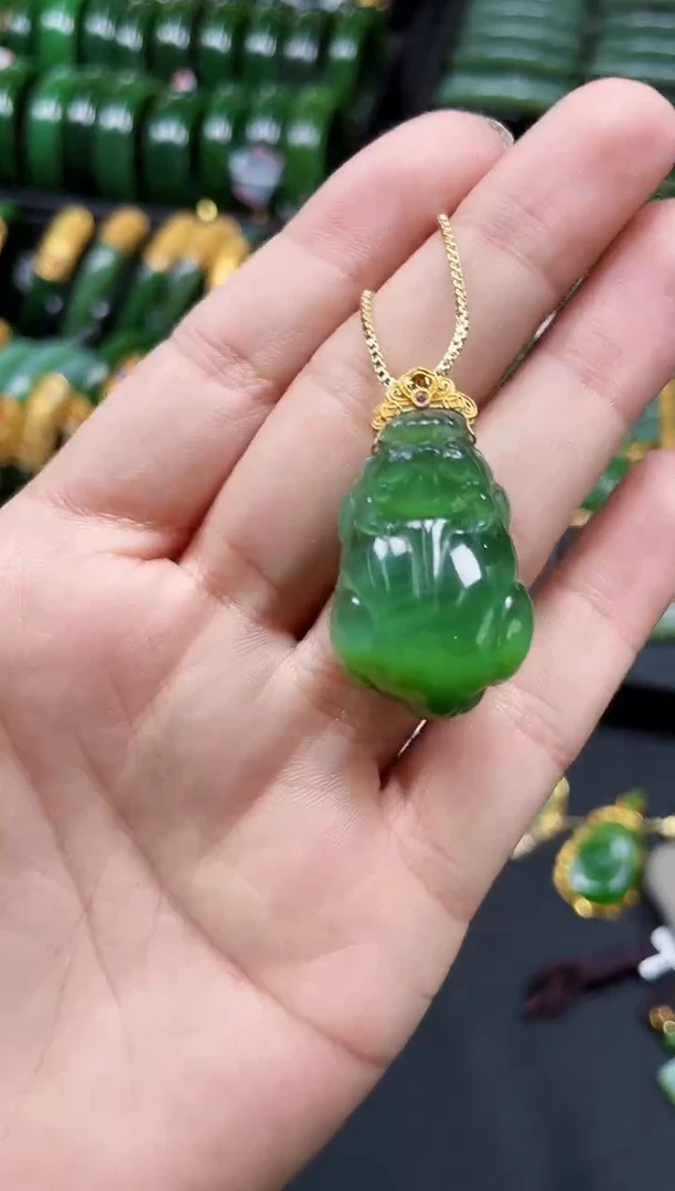 【闪购商品】和田玉吊坠18K金镶嵌多样性发一