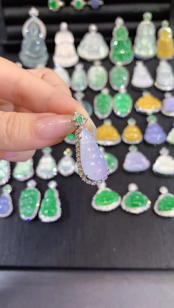 吊坠(不含链)18K金镶嵌翡翠14-豆子