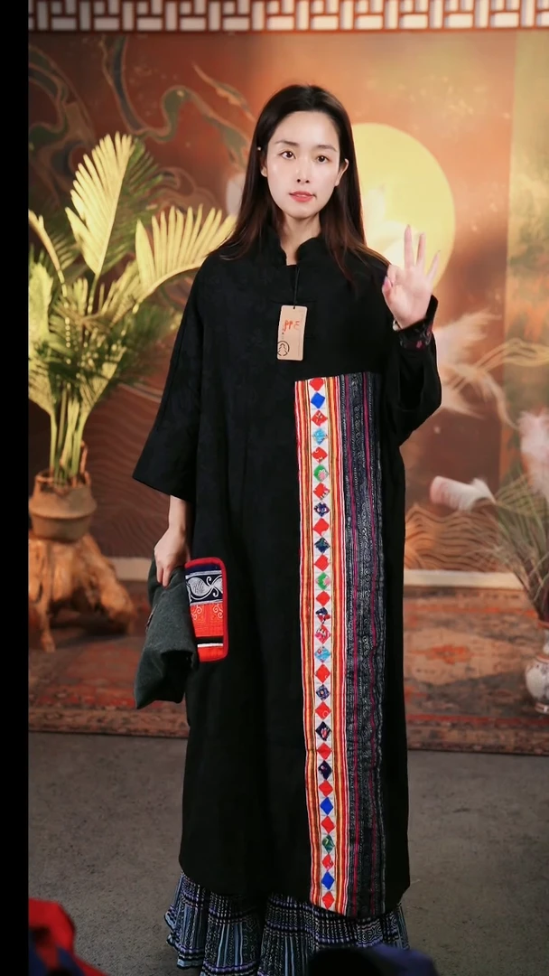套头特价老绣袍子黑色