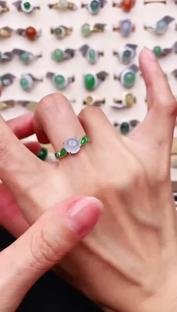 【闪购商品】翡翠戒指银S925镶嵌天然缅甸A货翡翠333   8-1