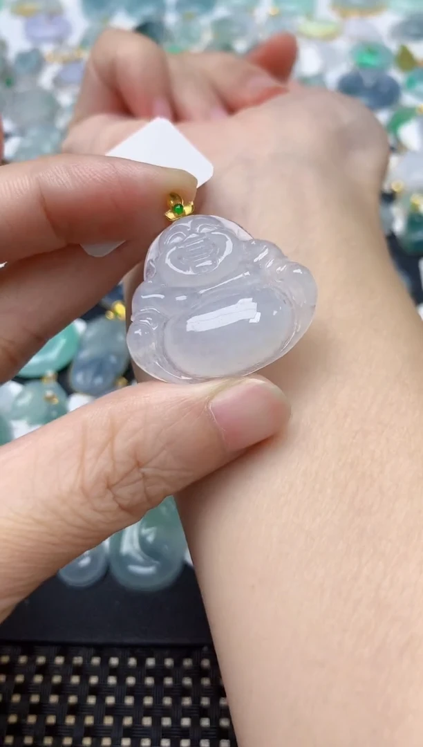 颈饰18K金镶嵌翡翠天然缅甸A货翡翠