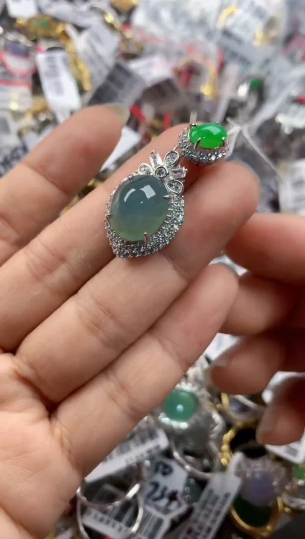 银S925镶嵌戒指翡翠666----4