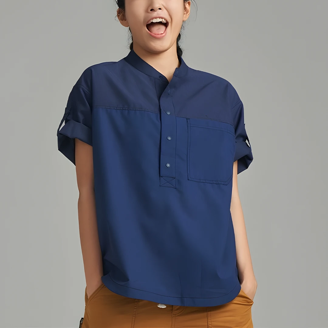 是夏天的味道呀~！男女款OV风百搭宽松显瘦透气半拉链情侣短袖衬衫