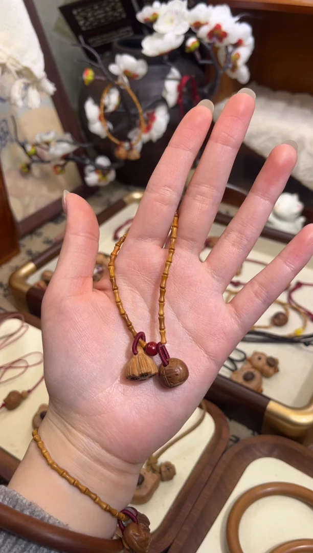 手串桃核【桃缘行】竹节「朱砂福气莲莲」桃核辟、挡、驱、护 备注手围