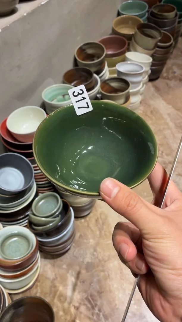 瓷片袁**味317绿色万福碗2个