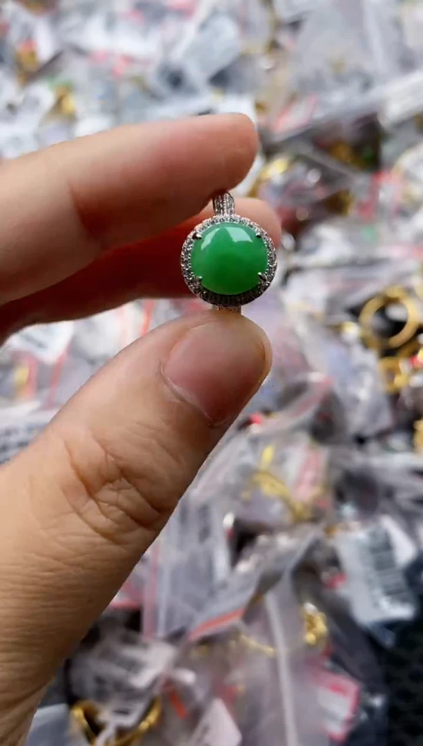 翡翠戒指银S925镶嵌3333---4