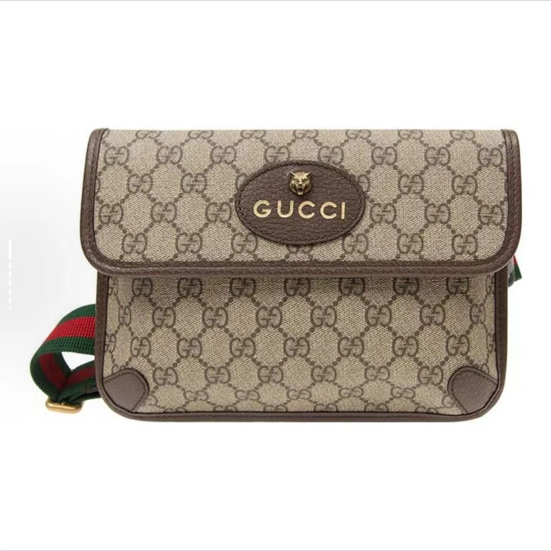 99新 GUCCI/古驰 NeoVintage烫金徽标虎头邮差包 腰包斜挎包 小号