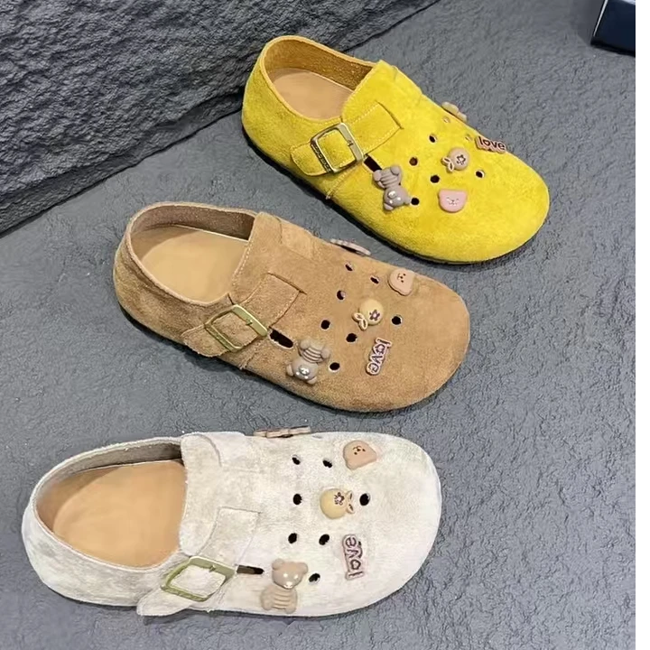 单鞋中跟一脚蹬时尚休闲鞋透气舒适休闲镂空凉鞋软底平底鞋子