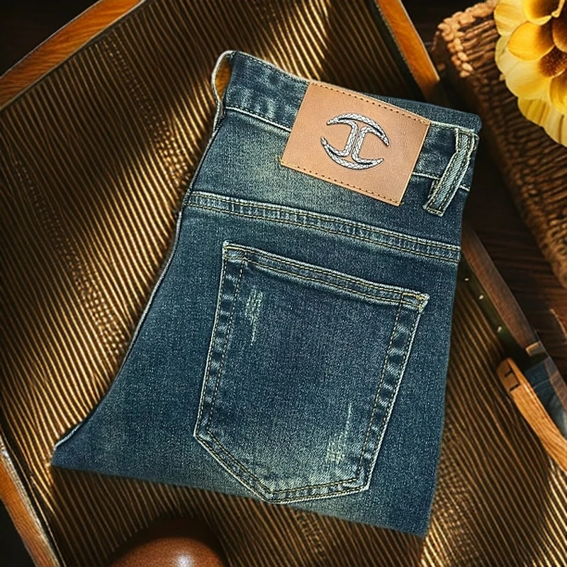 【高定潮品】美式重工5117#加绒复古蓝修身弹力小直筒百搭男士长裤